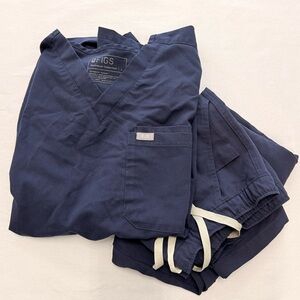 FIGS Mens Navy Blue Scrub Set Catarina Large & Cairo Pants Large/Short‎
